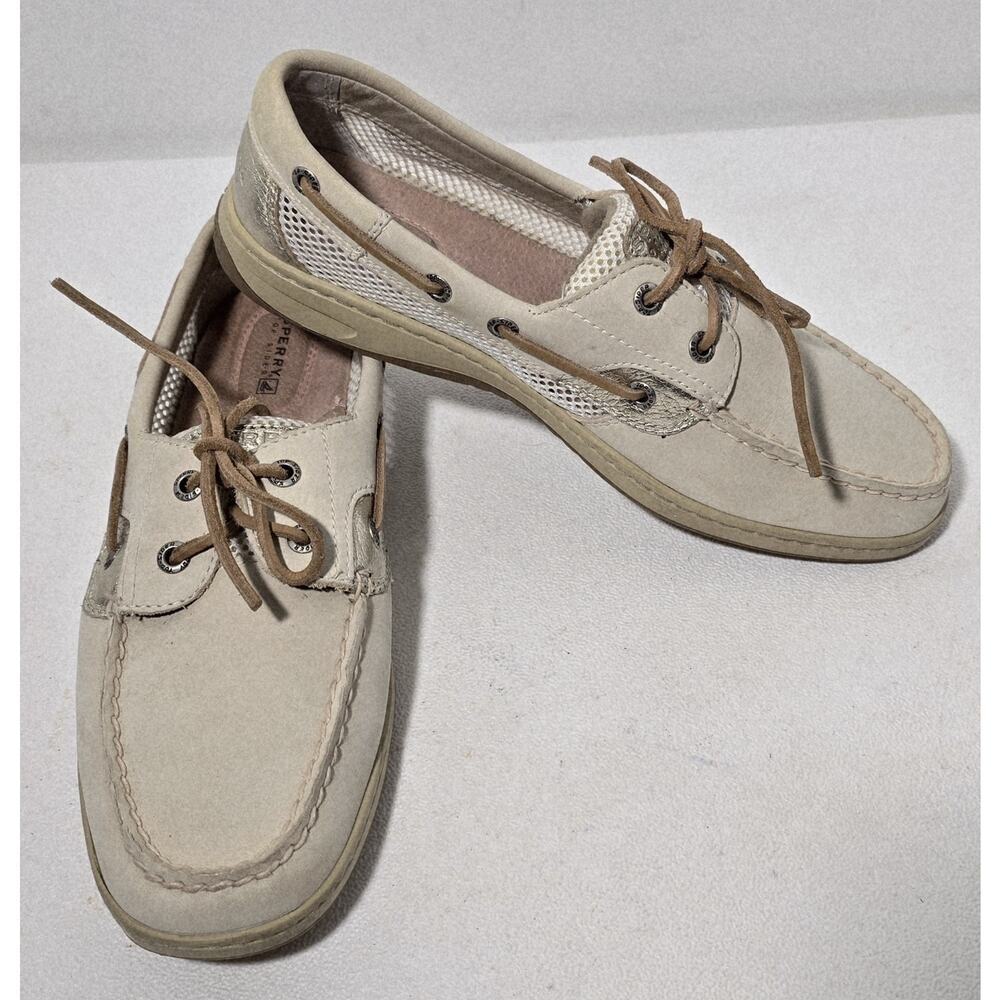 Sperry Top-sider Bluefish Boat Shoe 9244351 Women’s Size 9 Leather Mesh Tan Gold
